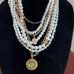 NWT CHICOS Convertible Faux Pearl Collar Necklace.